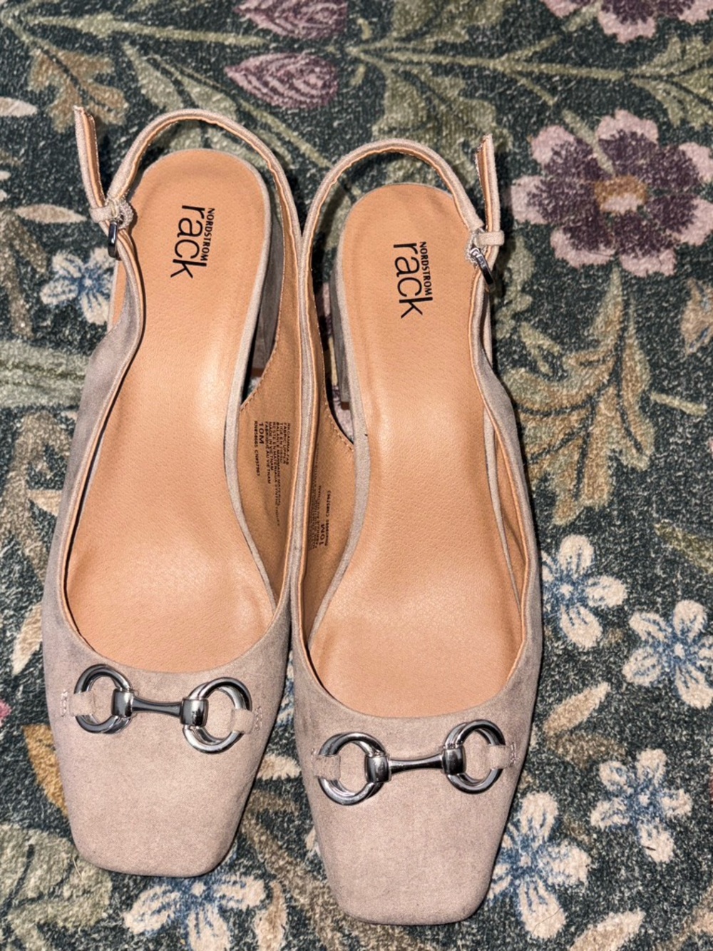 Nordstrom Rack Taupe Suede Slingback Flats with Silver Bit